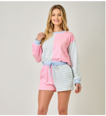 Mystree Color Block Shorts Eyelet  and Lettuce Band