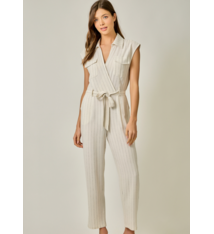 Mystree Belted Pinstripe Jumpsuit