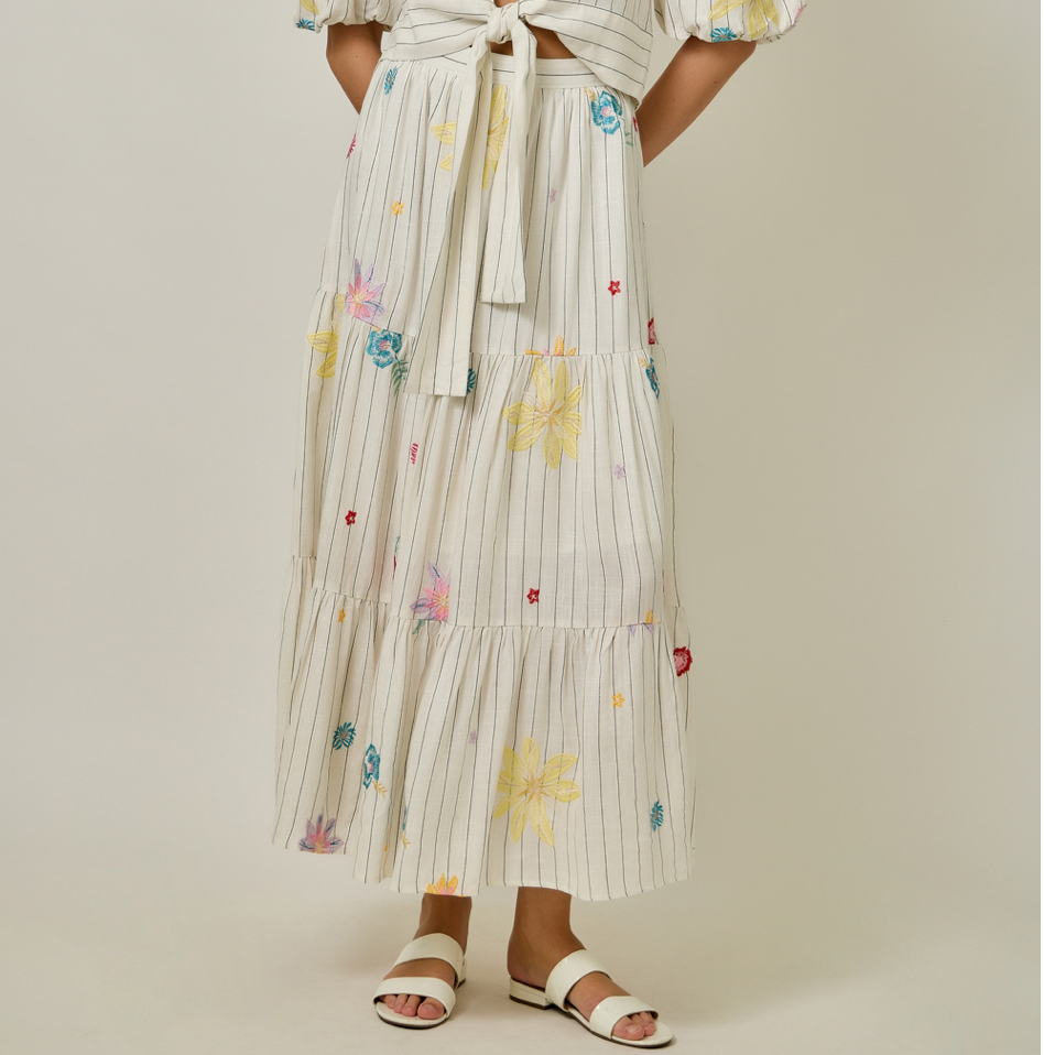 Mystree Embroidered Tiered Skirt