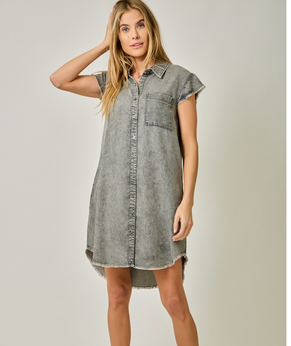 Mystree Fluttered S/V Tencel Shirt Dress
