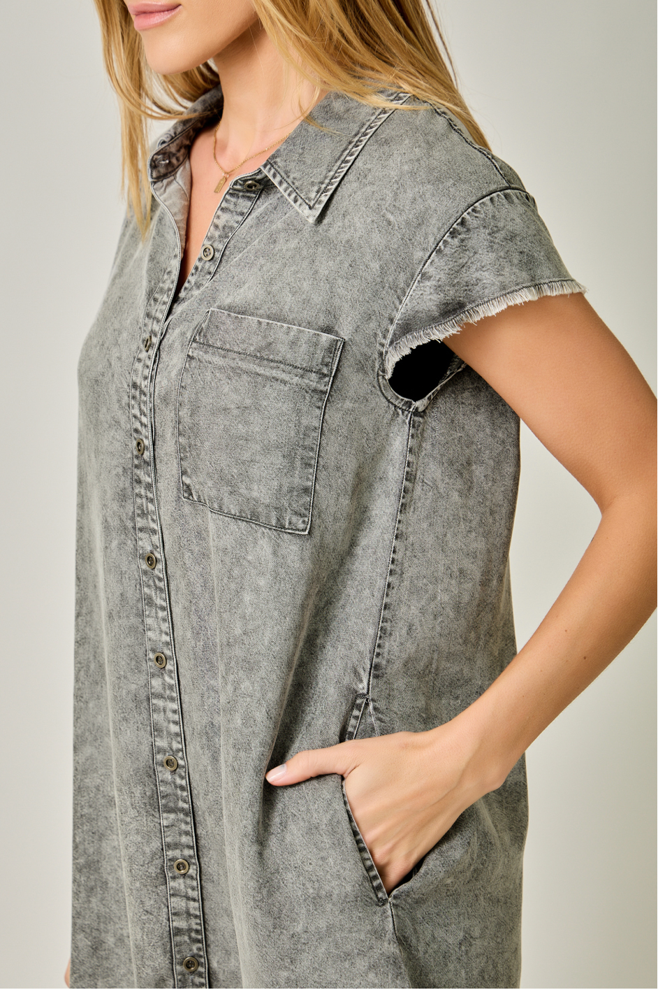 Mystree Fluttered S/V Tencel Shirt Dress