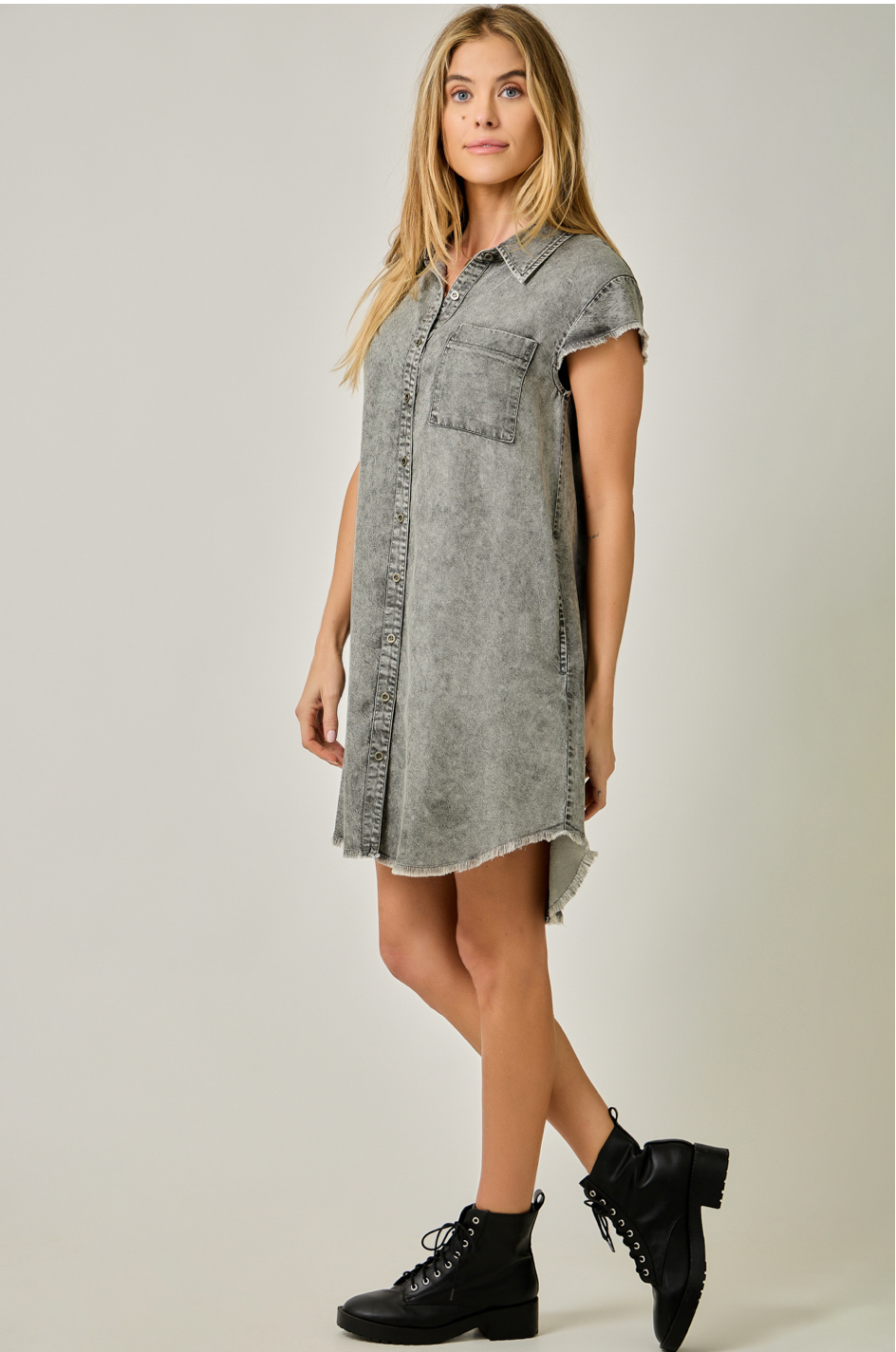 Mystree Fluttered S/V Tencel Shirt Dress