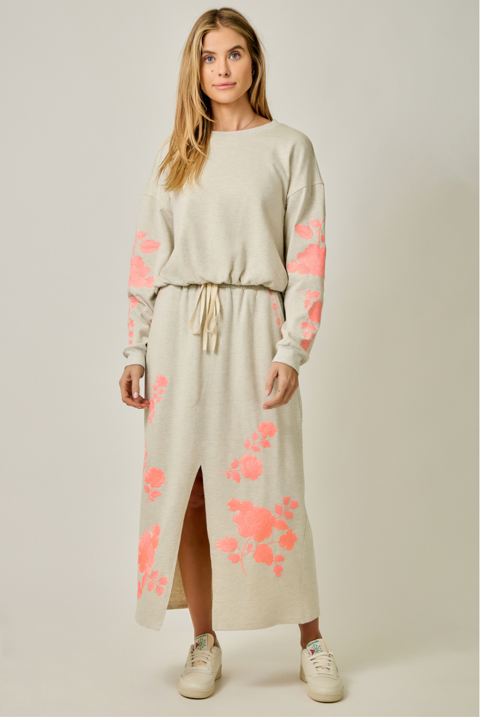 Mystree French Terry Embroidered Midi Skirt