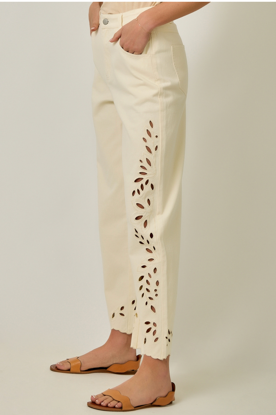 Mystree Straight Leg Mom Jeans with Eyelet Embroidery
