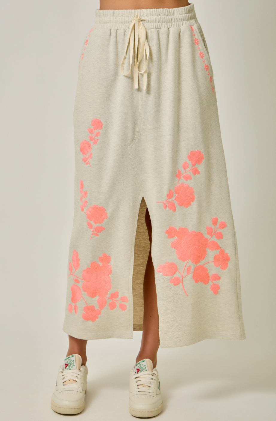 Mystree French Terry Embroidered Midi Skirt