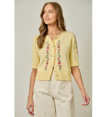 Mystree Floral Embroidered Button-Down Cardigan