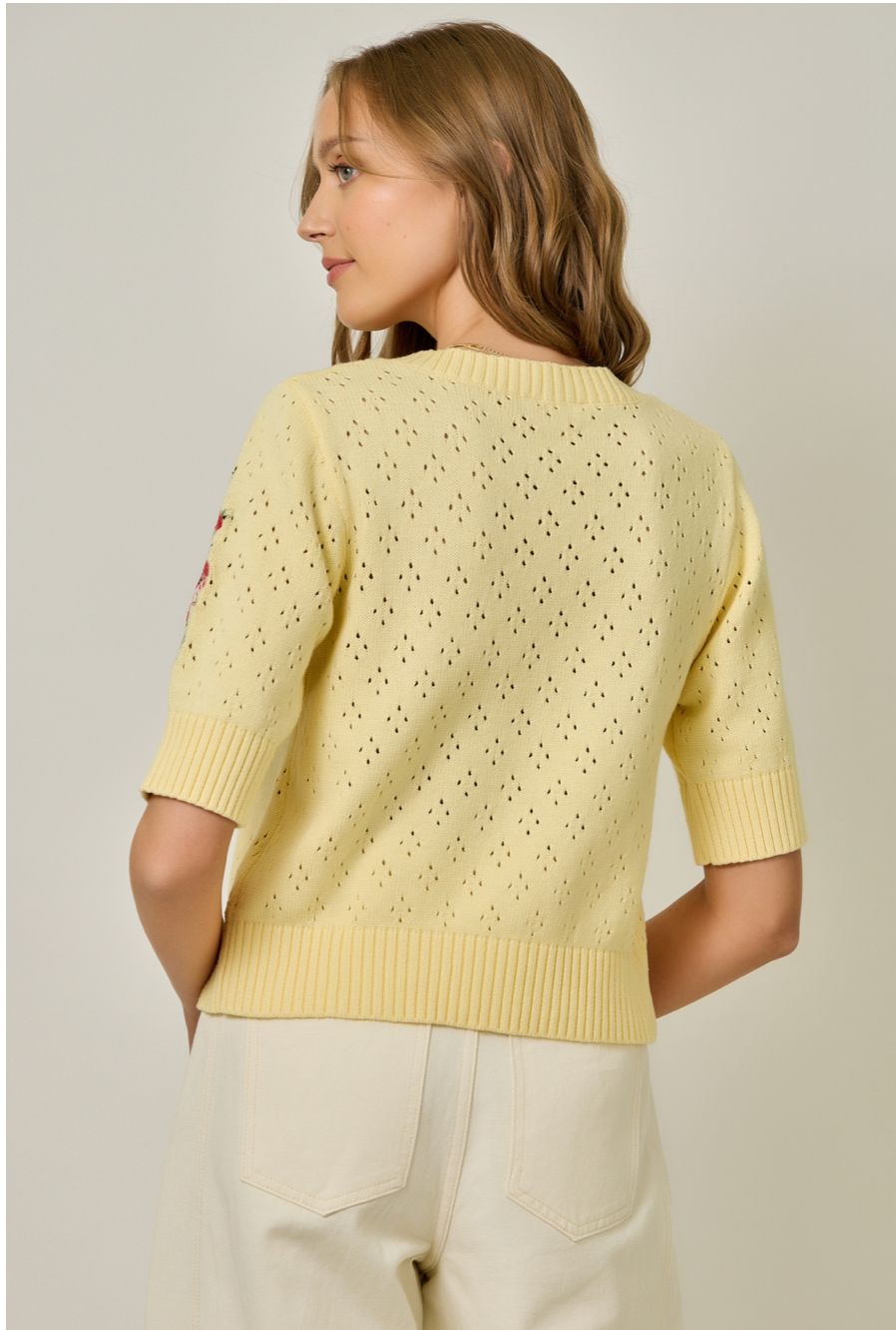 Mystree Floral Embroidered Button-Down Cardigan