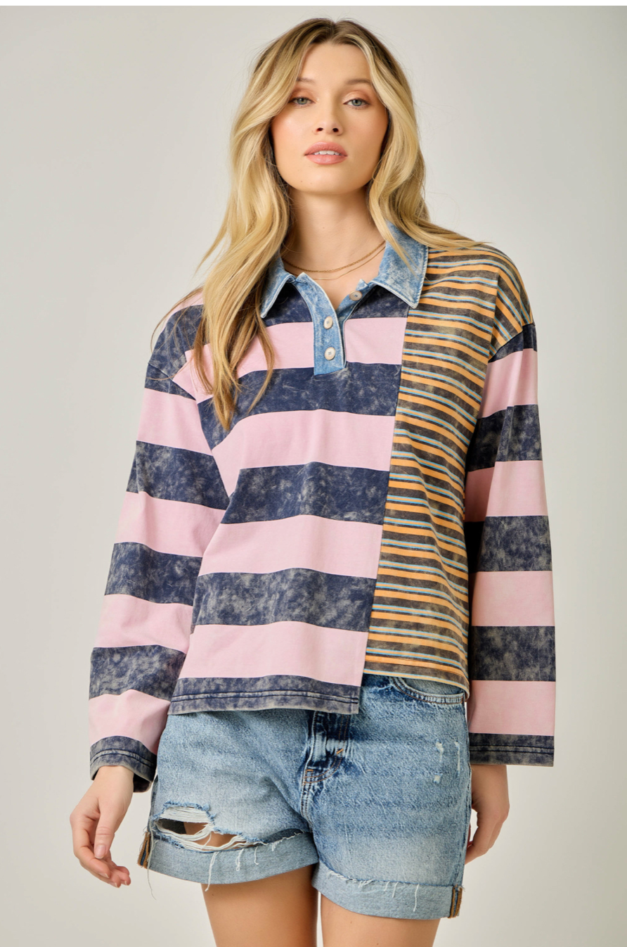 Mystree Mixed Stripe Polo Shirt