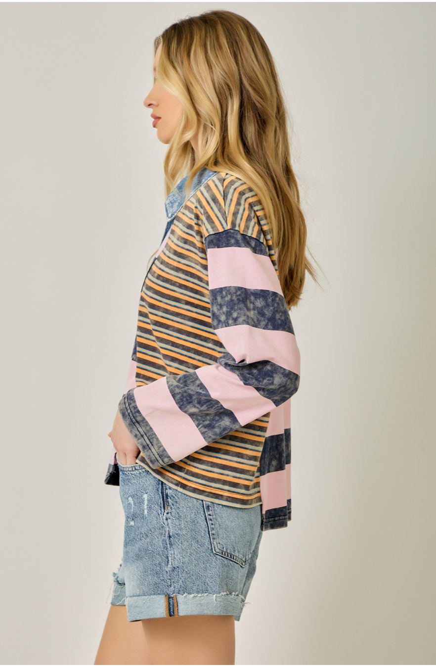 Mystree Mixed Stripe Polo Shirt