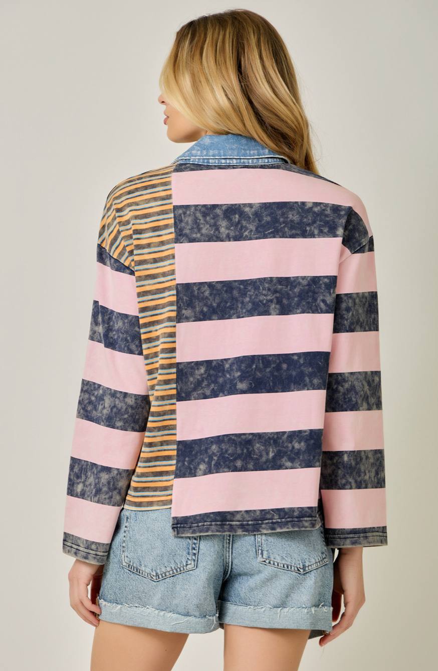 Mystree Mixed Stripe Polo Shirt