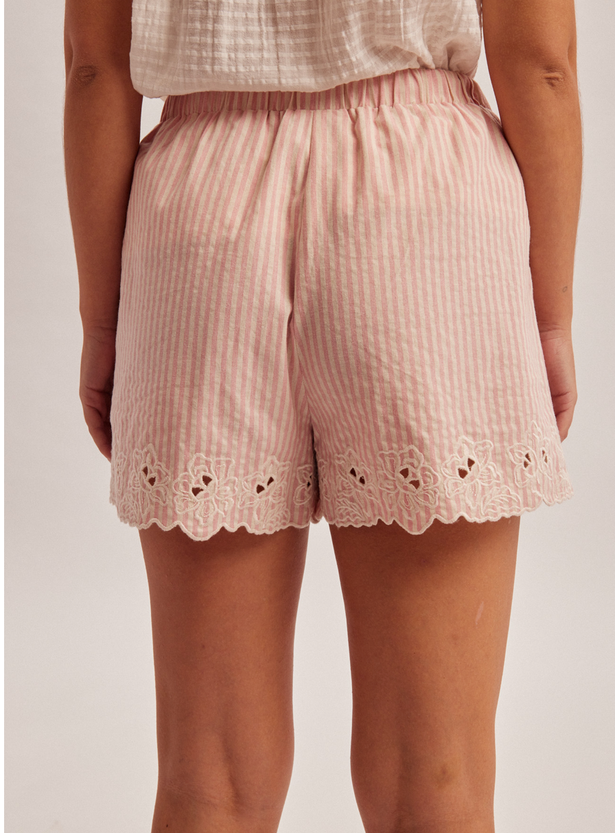 Hem & Thread Elasticated Waist Ribbon Tie Embroidery Shorts