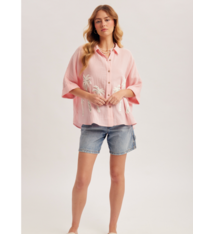 Hem & Thread Palm Tree Embroidered Oversized Gauze Shirts