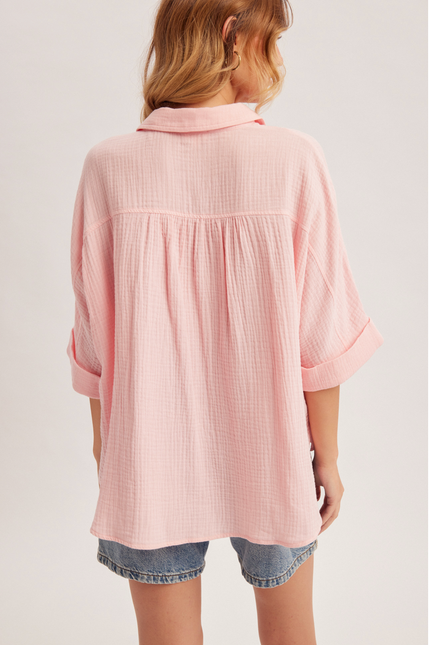 Hem & Thread Palm Tree Embroidered Oversized Gauze Shirts