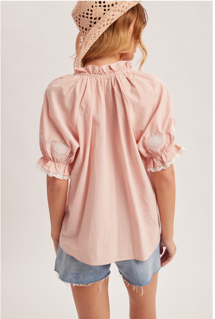 Hem & Thread Seashell Embroidered Stripe Blouse