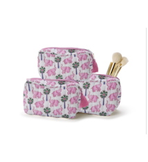 Two's Company Quilted Elephant Print Cosmetic and Accessories Pouch