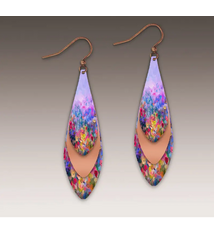 Illustrated Light Rainbow Floral Copper Accent Multi Layered Feather Earrings- DC EARRINGS