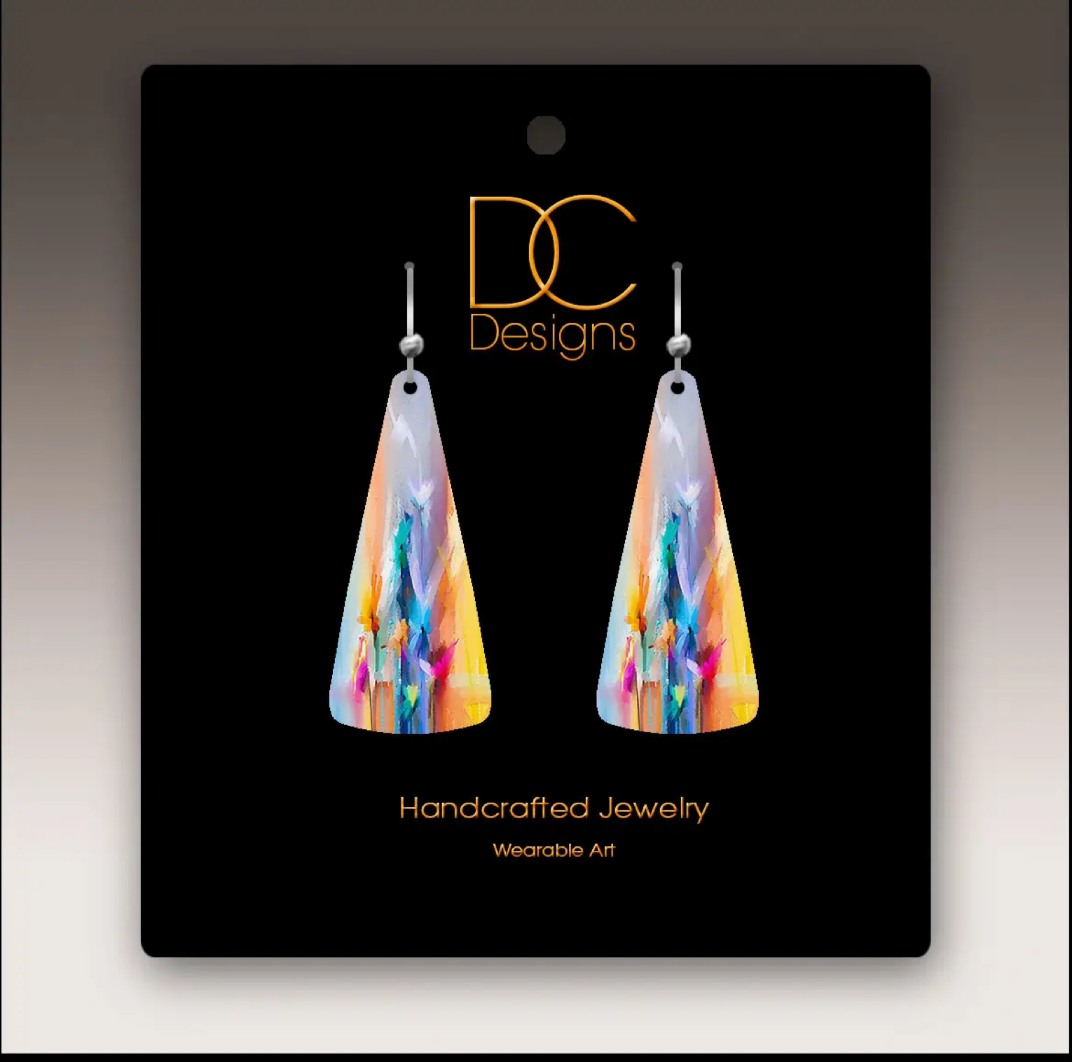 Illustrated Light Painter Bright Floral Triangle Dropped Earrings-DC Earrings
