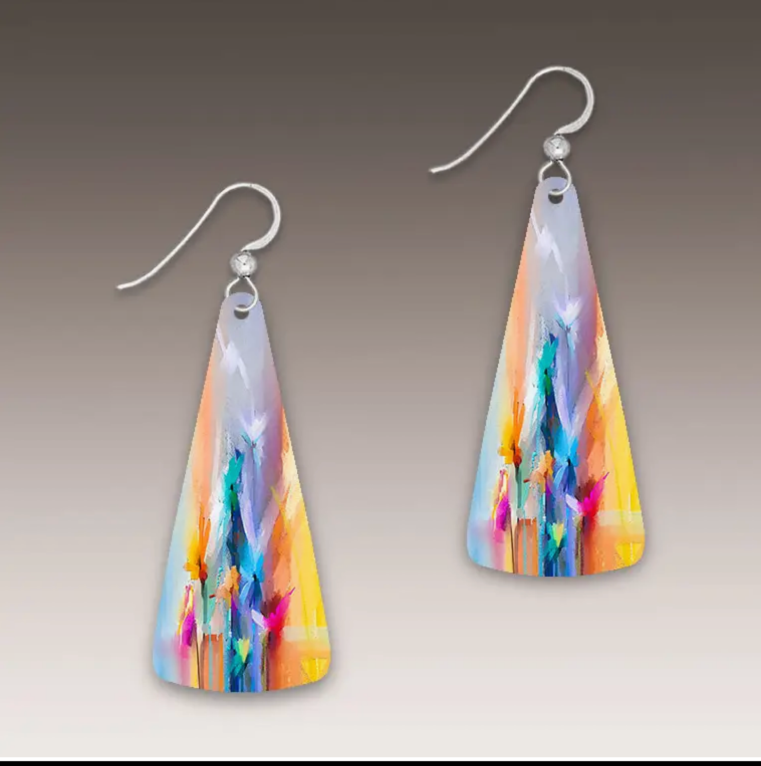 Illustrated Light Painter Bright Floral Triangle Dropped Earrings-DC Earrings
