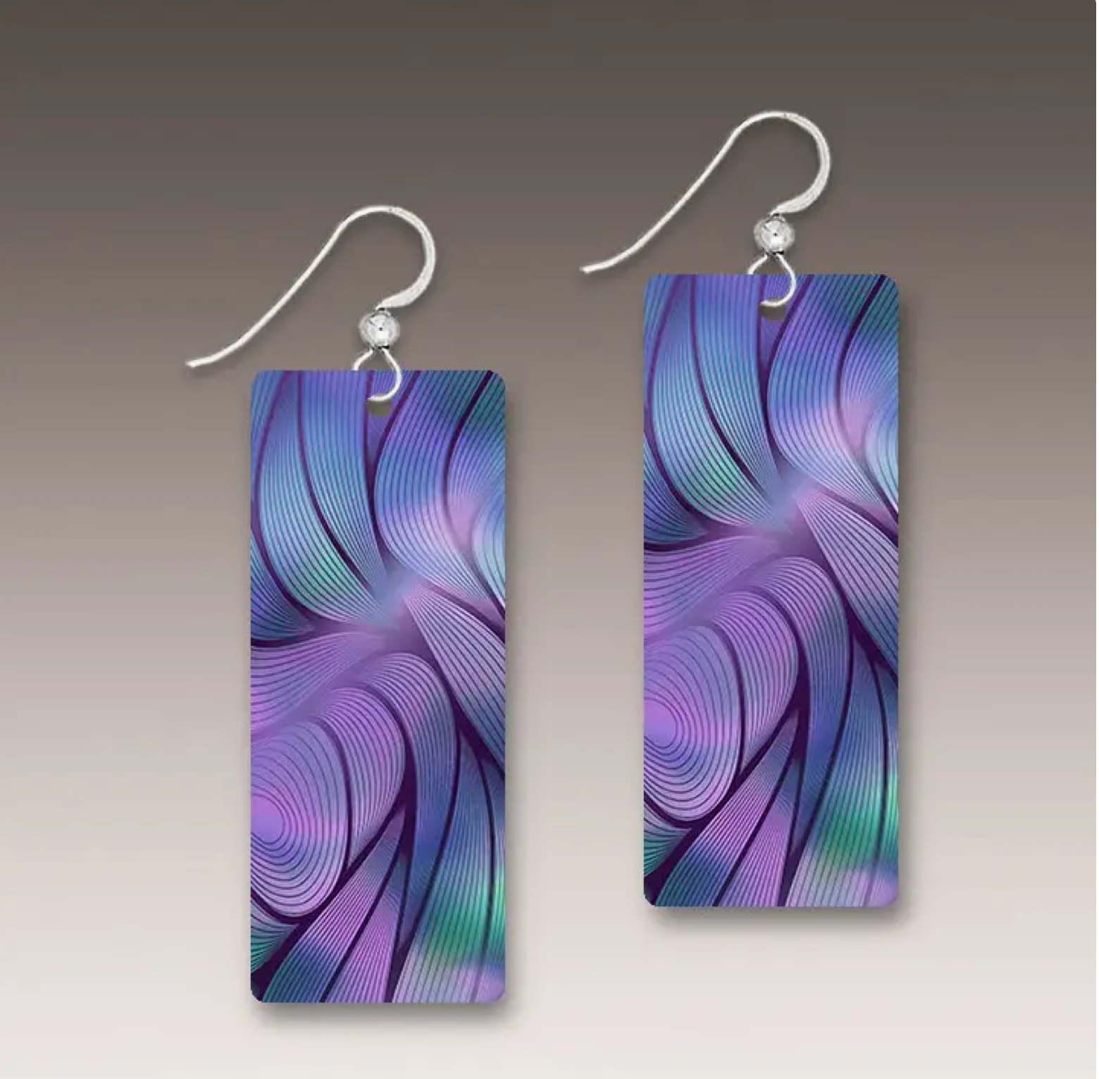 Illustrated Light Purple Aurora Abstract Rectangle Hand Made Earrings DC EARRINGS
