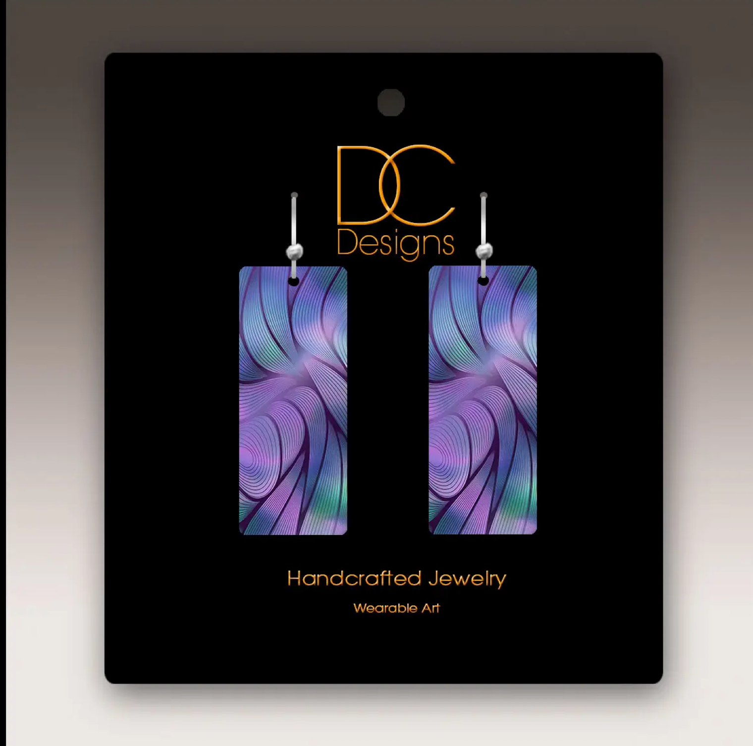 Illustrated Light Purple Aurora Abstract Rectangle Hand Made Earrings DC EARRINGS