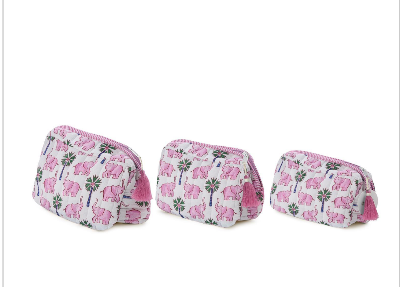 Two's Company Quilted Elephant Print Cosmetic and Accessories Pouch