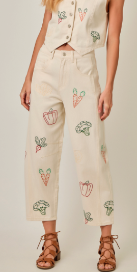 Mystree Veggie Embroidered Barrel Jeans