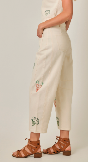 Mystree Veggie Embroidered Barrel Jeans