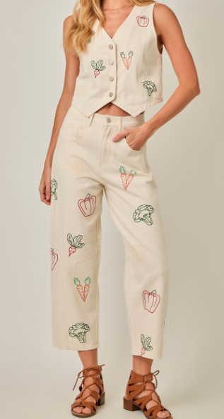 Mystree Veggie Embroidered Barrel Jeans