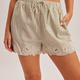 Hem & Thread Elasticated Waist Ribbon Tie Embroidery Shorts