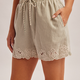 Hem & Thread Elasticated Waist Ribbon Tie Embroidery Shorts