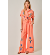 Mystree Embroidered Wide Leg Lounge Pants