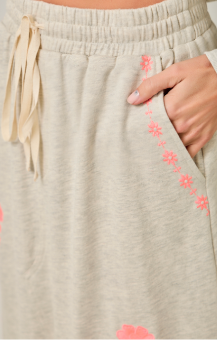 Mystree French Terry Embroidered Midi Skirt