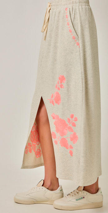 Mystree French Terry Embroidered Midi Skirt