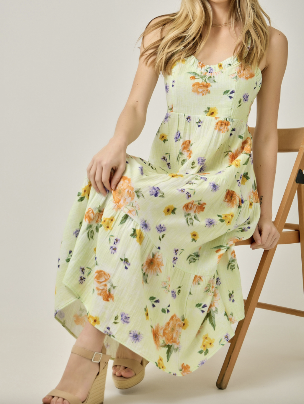 Mystree Double Gauze Tiered Long Dress