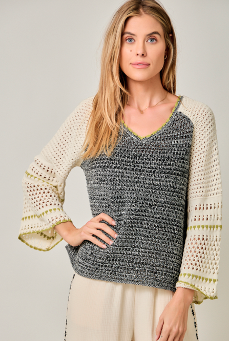 Mystree Raglan Sleeve Crochet Sweater