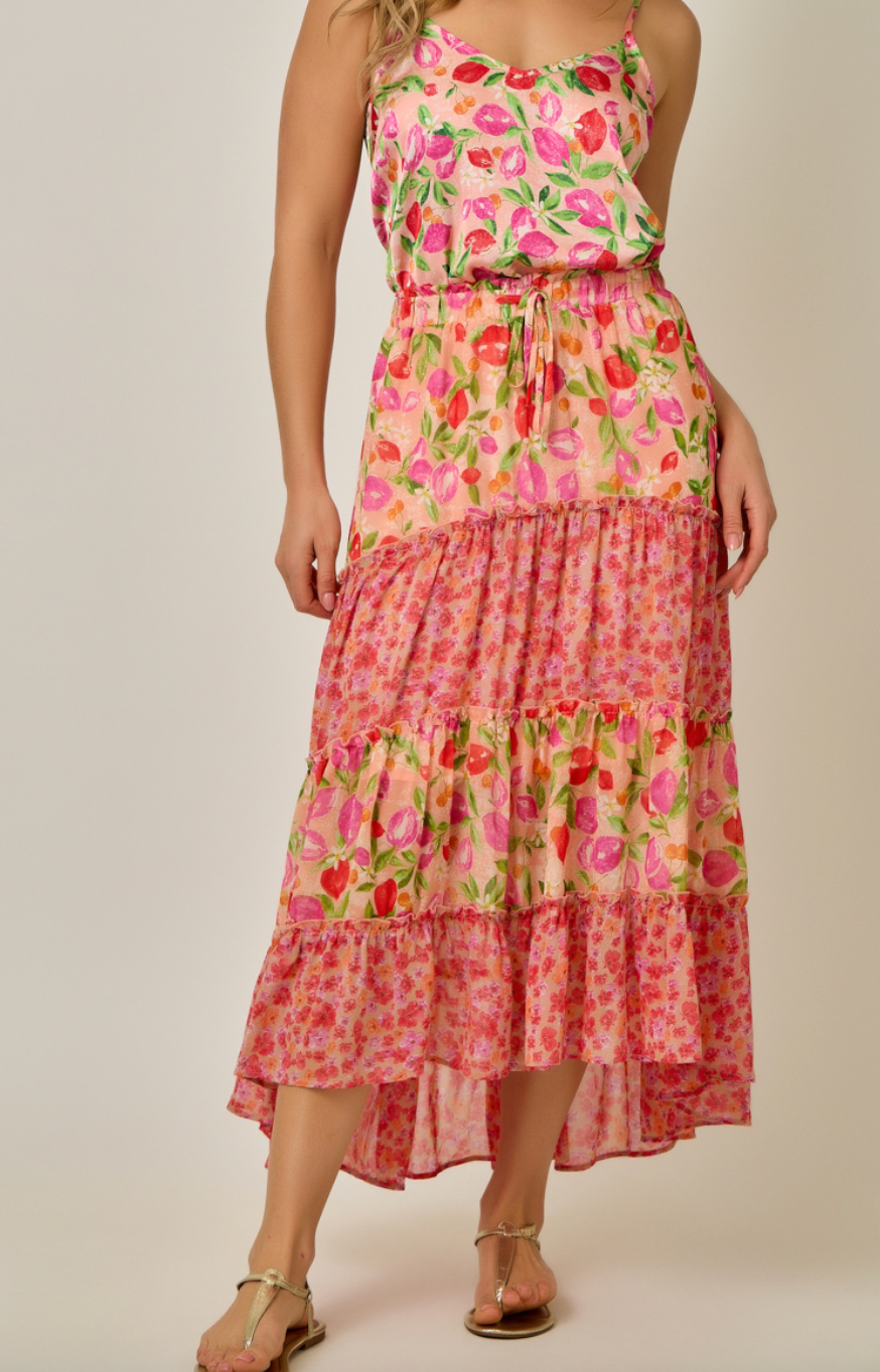 Mystree Mixed Berries Print Tiered Skirt
