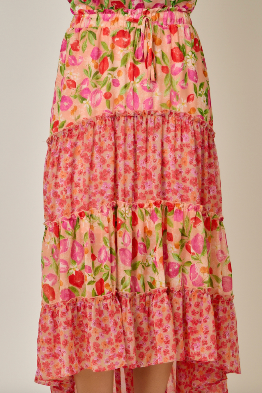 Mystree Mixed Berries Print Tiered Skirt