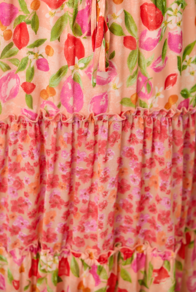 Mystree Mixed Berries Print Tiered Skirt