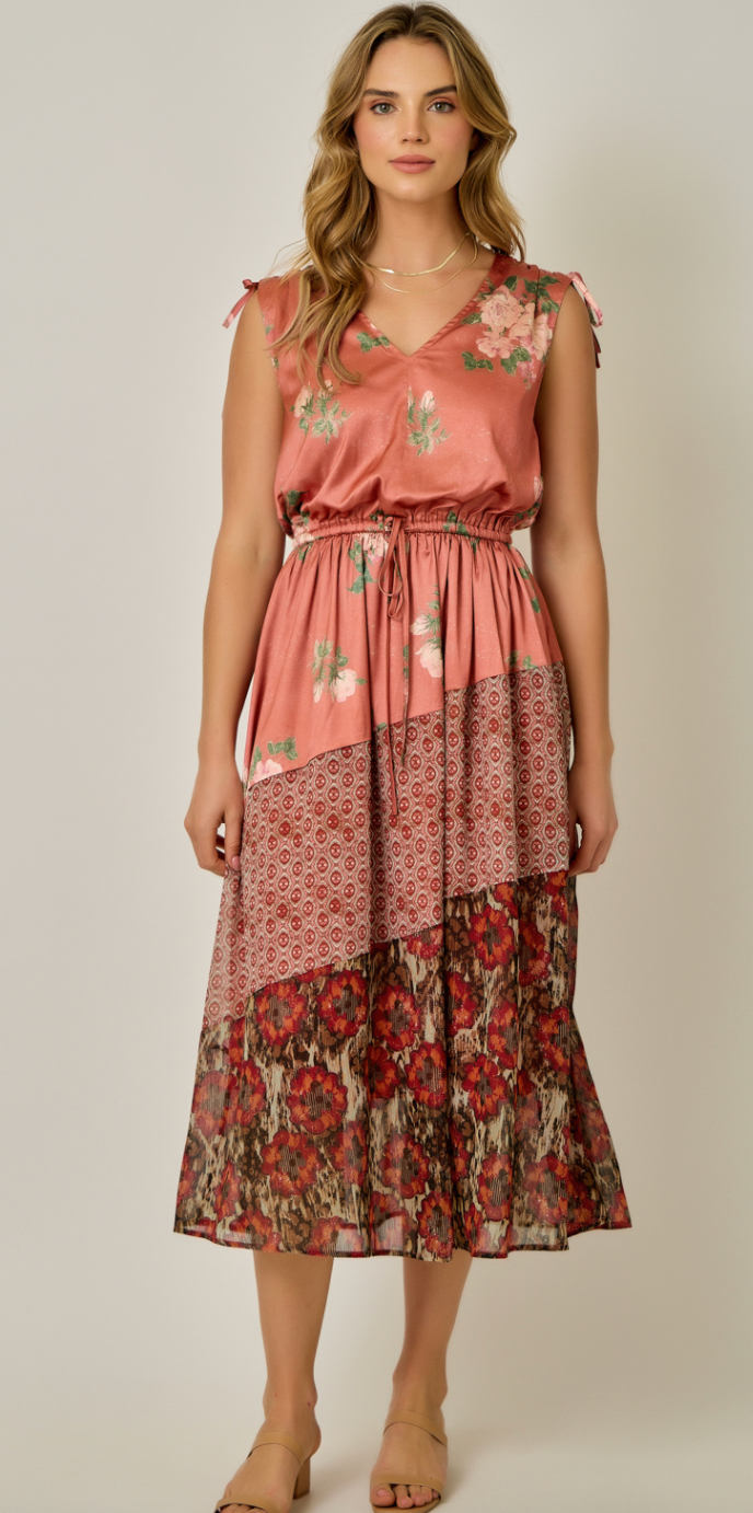 Mystree Sleeveless Mixed Print Dress