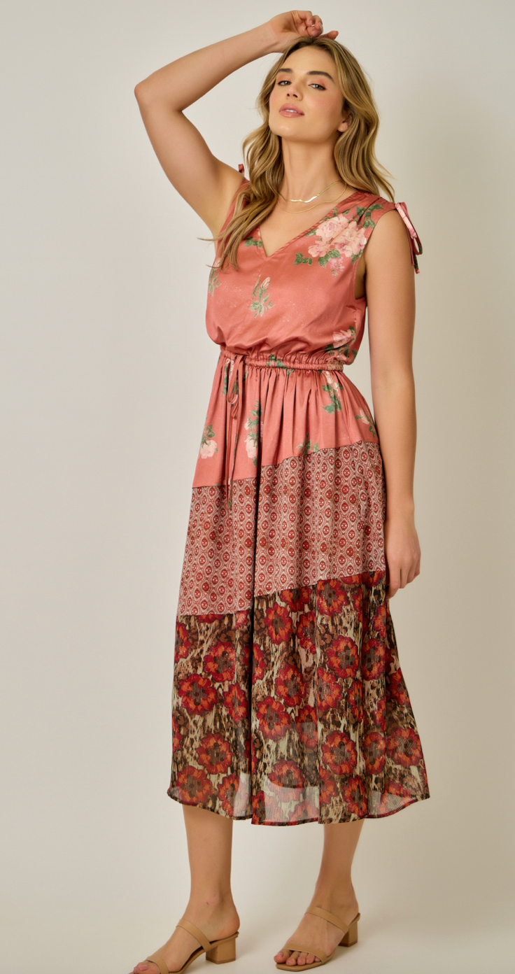 Mystree Sleeveless Mixed Print Dress