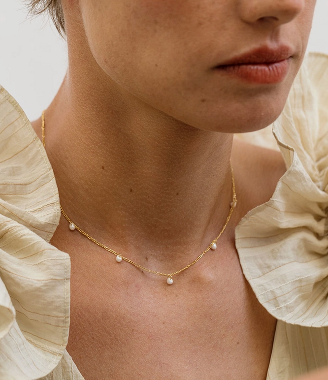 Amano Dainty Pearl Station Necklace