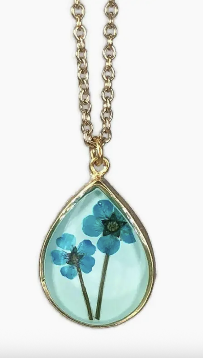 Shari Dixon Turquoise Flower on Aqua Medium Teardrop on Chain