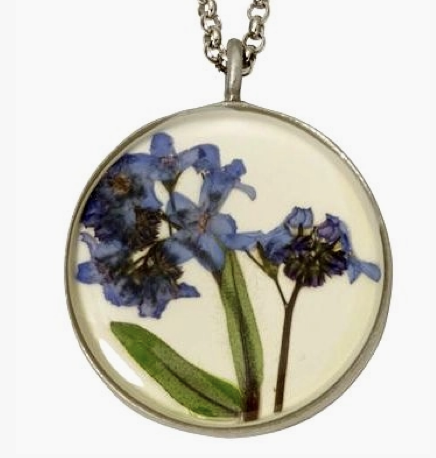 Shari Dixon Forget Me Not Necklace | Real Pressed Blue Flower Pendant