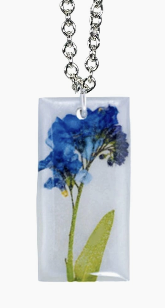 Shari Dixon Forget Me Not Necklace | Real Pressed Blue Flower Pendant