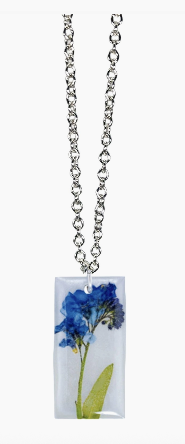 Shari Dixon Forget Me Not Necklace | Real Pressed Blue Flower Pendant