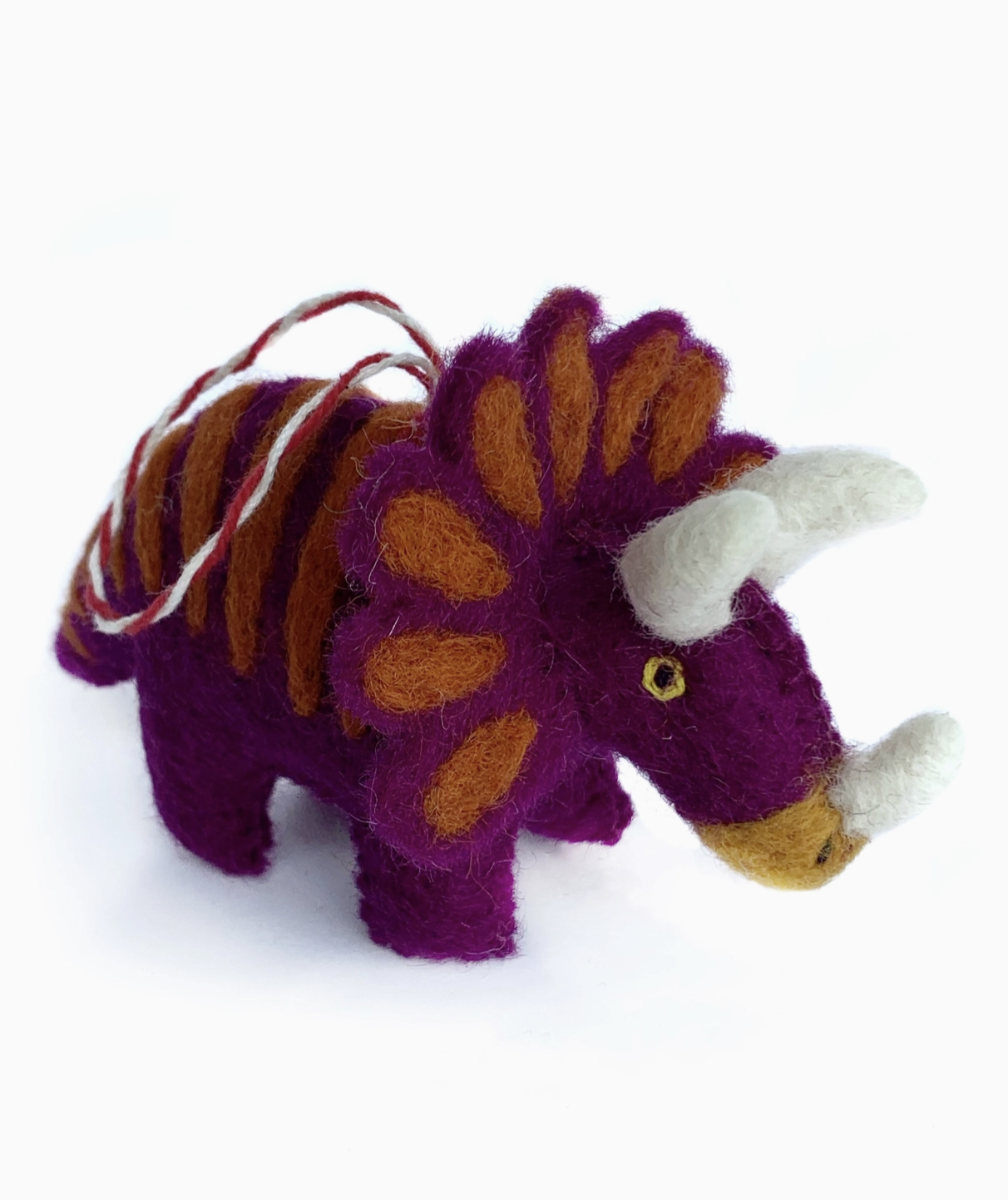 ORNAMENTS 4 ORPHANS Triceratops Dinosaur Felt Wool  Ornament