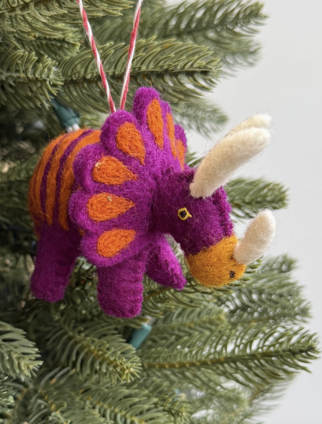 ORNAMENTS 4 ORPHANS Triceratops Dinosaur Felt Wool  Ornament