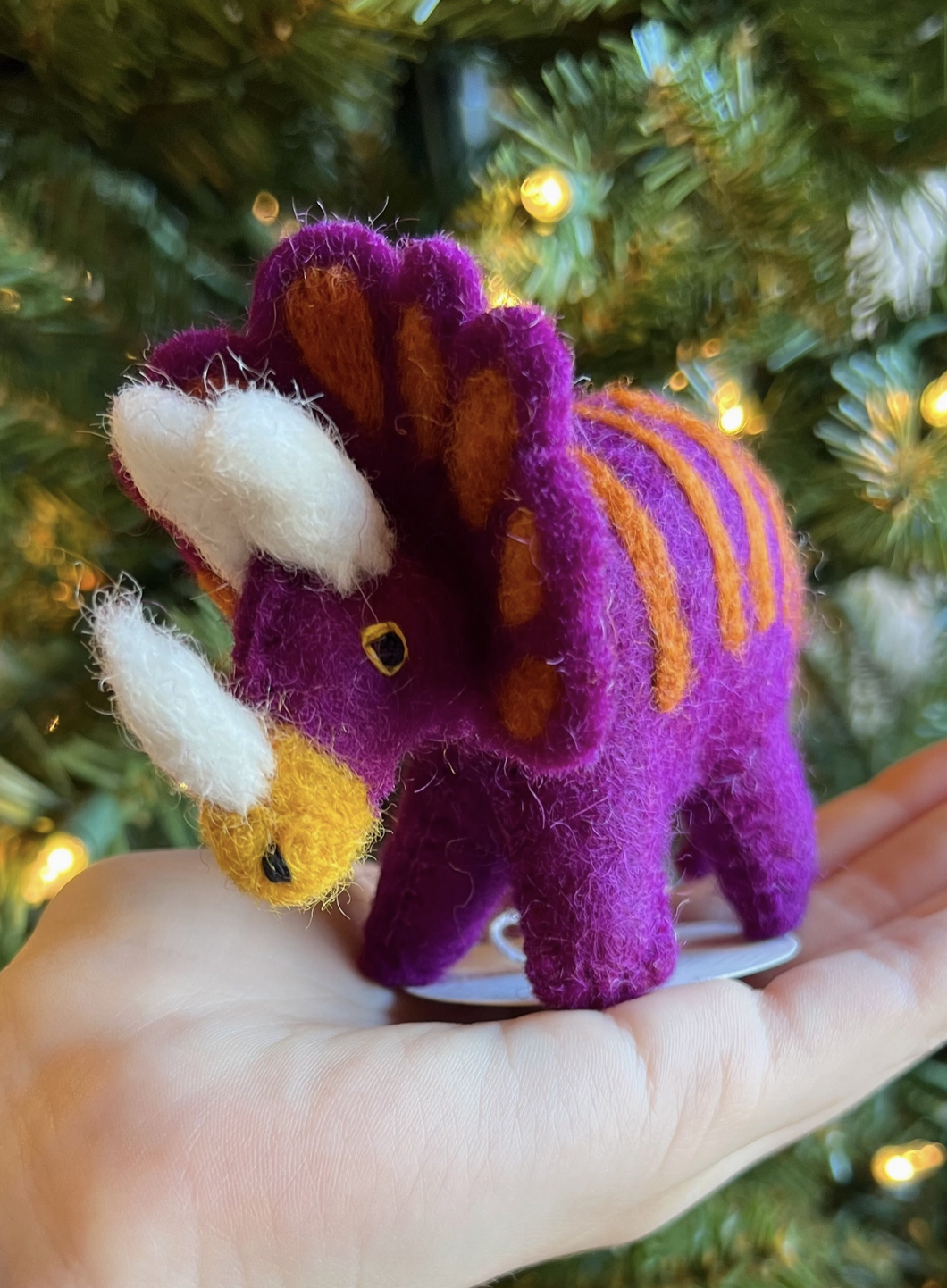 ORNAMENTS 4 ORPHANS Triceratops Dinosaur Felt Wool  Ornament