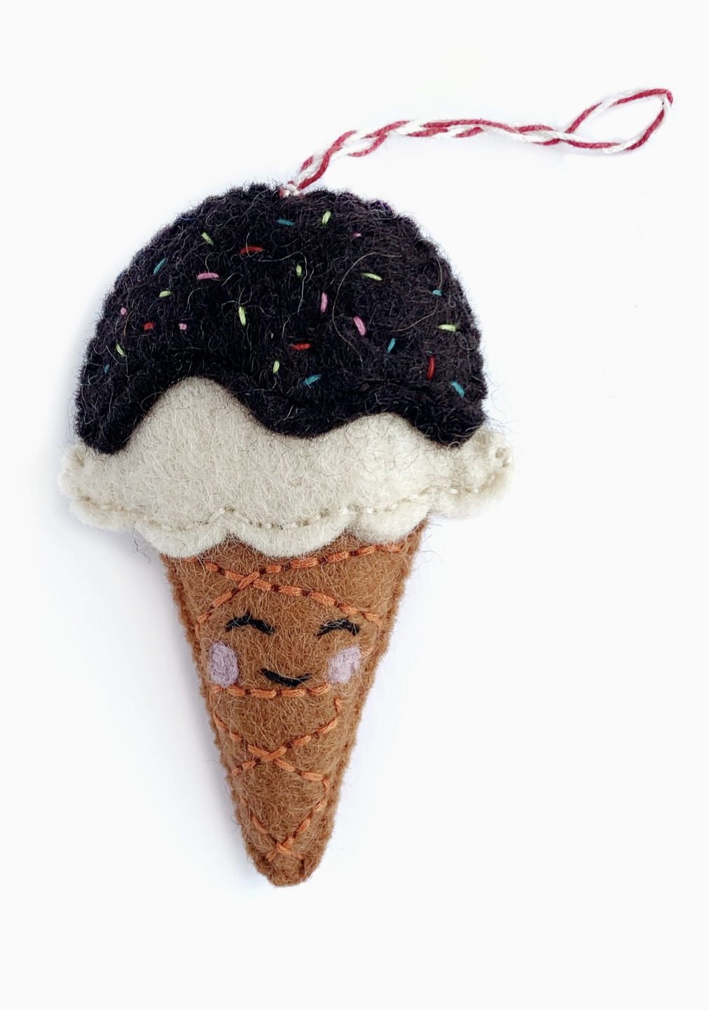 ORNAMENTS 4 ORPHANS Ice Cream Cone Felt Wool Ornament, Smiling
