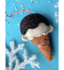 ORNAMENTS 4 ORPHANS Ice Cream Cone Felt Wool Ornament, Smiling